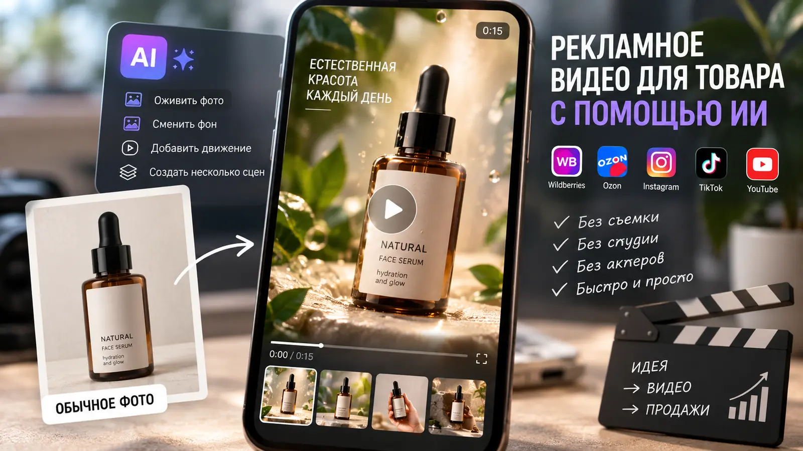 Как создать рекламный ролик для товара с помощью ИИ без съемки