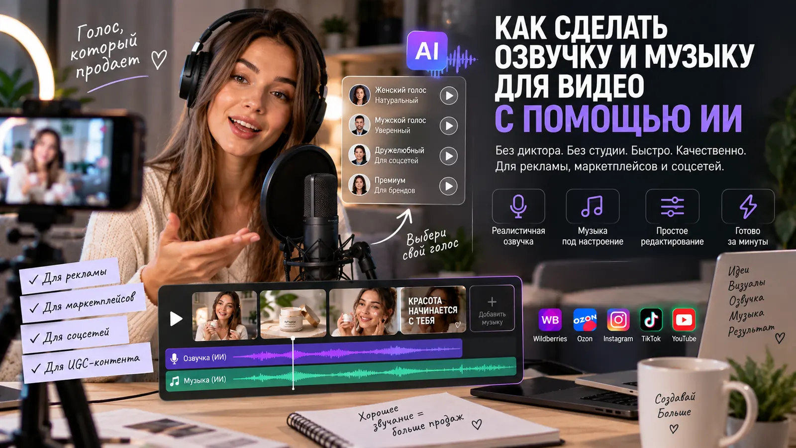 Как сделать озвучку и музыку для рекламного видео с помощью ИИ